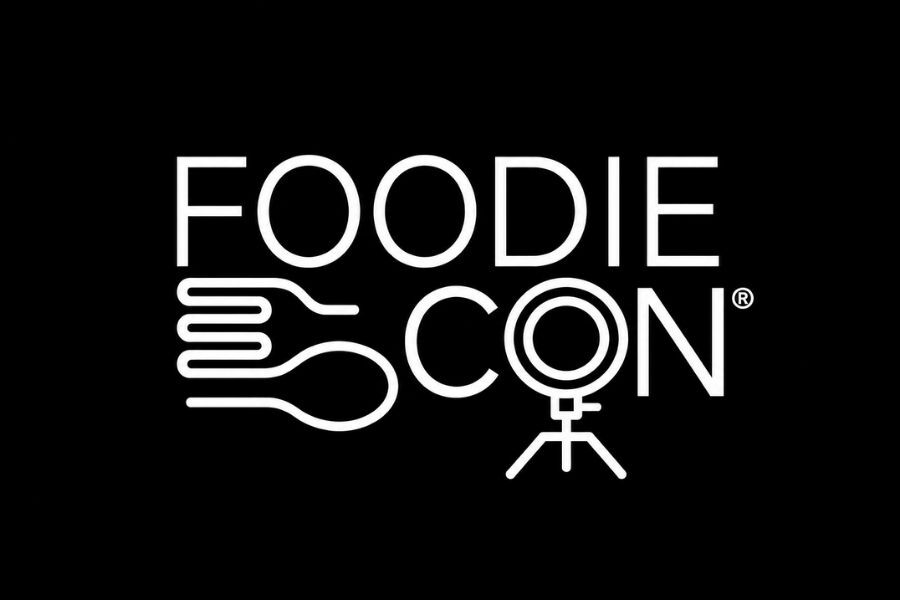 Food content creator filming a dish on a phone at a New York City festival event